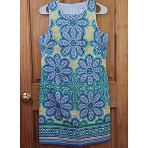 London Times Dress Women's 6 Knee Length Sleeveless Floral Summer Coastal Party